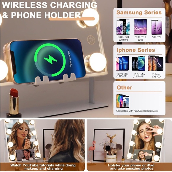 Lighted Vanity Mirror Wireless Charging Bluetooth Speaker (missing 10x mirror) - Picture 4 of 5